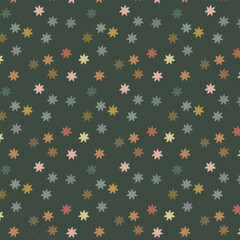 Abstract vintage repeat pattern of colorful confetti stars on khaki background
