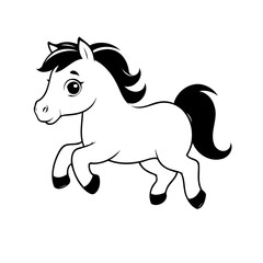 Vector illustration of a cute Horse doodle for toddlers colouring page