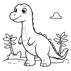Vector illustration of a cute Brachiosaurus doodle for toddlers colouring page