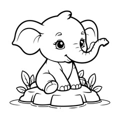 Vector illustration of a cute Elephant drawing for kids colouring activity