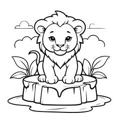 Vector illustration of a cute Lion doodle for children worksheet