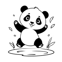 Cute vector illustration Panda drawing for toddlers coloring activity
