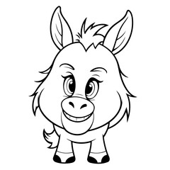 Cute vector illustration Donkey hand drawn for kids coloring page