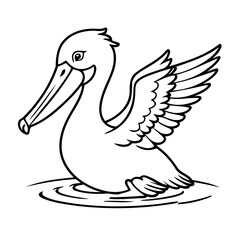 Vector illustration of a cute Pelican doodle drawing for kids page