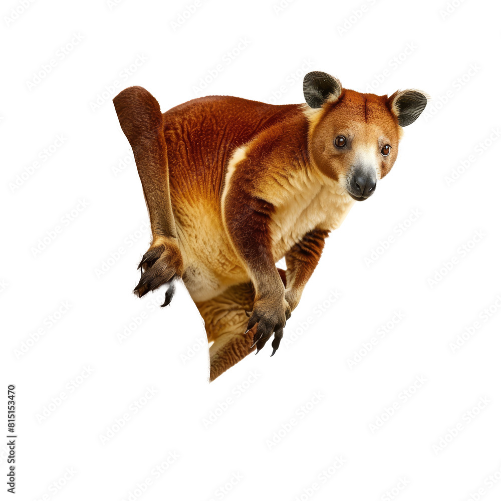 Poster a kangaroo is seated on a plain white surface in a studio setting, a tree kangaroo isolated on trans