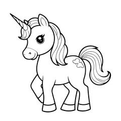 Simple vector illustration of Unicorn drawing for kids colouring activity