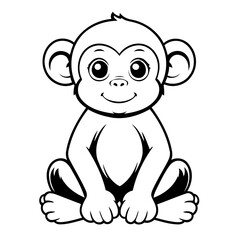 Vector illustration of a cute Monkey drawing for kids colouring activity