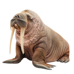 A walrus is seated on a plain white surface, a Beaver Isolated on a whitePNG Background