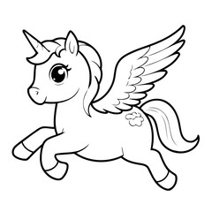 Vector illustration of a cute Pegasus doodle for kids coloring worksheet