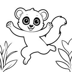 Simple vector illustration of Lemur for kids colouring worksheet
