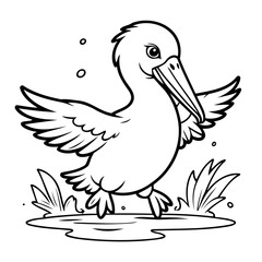 Cute vector illustration Pelican drawing for children page