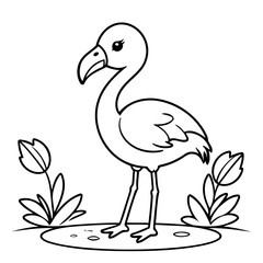 Cute vector illustration Flamingo drawing for kids colouring activity