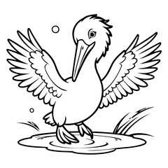 Cute vector illustration Pelican drawing for toddlers coloring activity