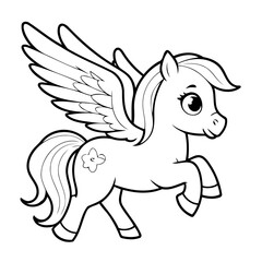 Cute vector illustration Pegasus doodle colouring activity for kids