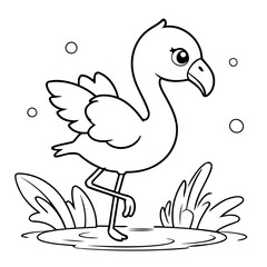 Simple vector illustration of Flamingo hand drawn for toddlers