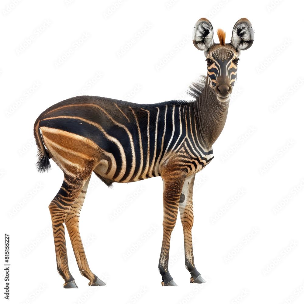 Poster a zebra standing in front of a plain png background, a zebra duiker isolated on transparent backgrou