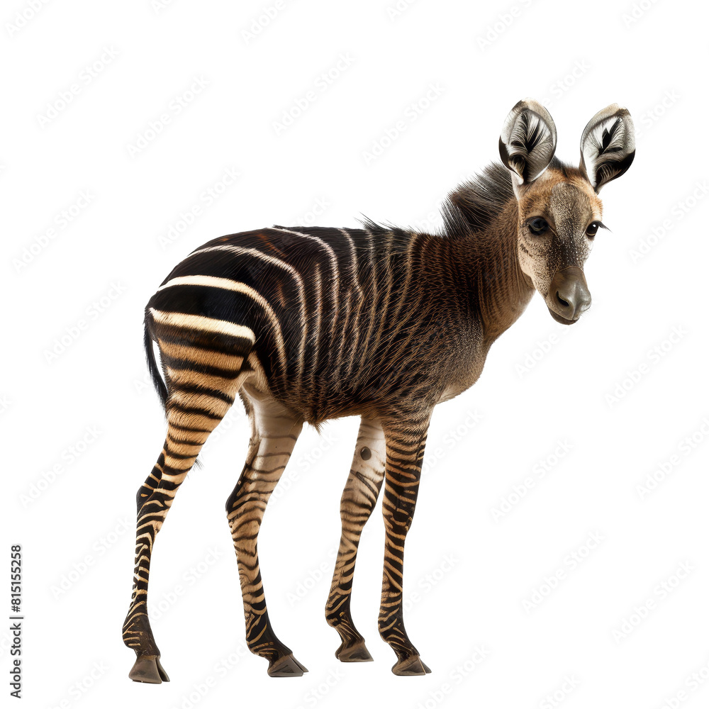 Poster a zebra standing in front of a plain png background, a zebra duiker isolated on transparent backgrou