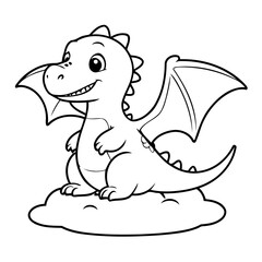 Vector illustration of a cute Pterodactyl doodle for toddlers worksheet