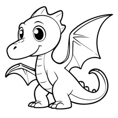 Vector illustration of a cute Pterodactyl doodle colouring activity for kids