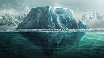 There's an ice mountain with half of it in the sea its inside is icy and its outside is icy
