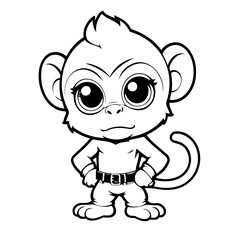 Cute vector illustration Monkey doodle for kids coloring worksheet
