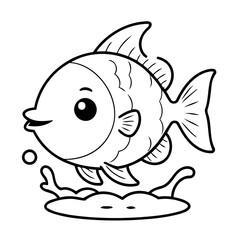 Cute vector illustration Fish for kids colouring page