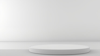 round white color podium for product showcase on white background and white table top