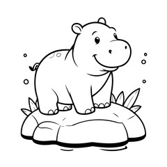 Vector illustration of a cute Hippo drawing for kids page