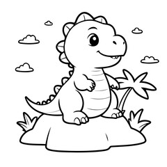 Cute vector illustration Dino drawing for toddlers colouring page