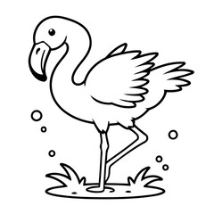 Simple vector illustration of Flamingo drawing colouring activity
