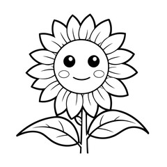 Cute vector illustration Sunflower doodle for kids colouring page