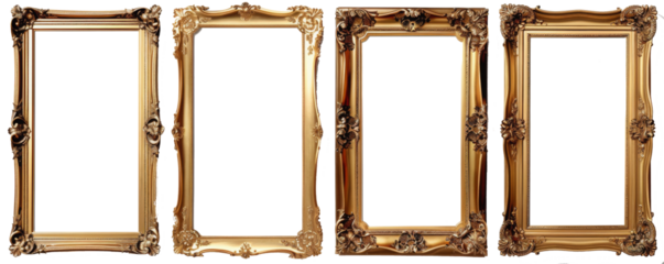 Set of golden frames - Isolated transparent PNG background - Premium pen tool cutout
