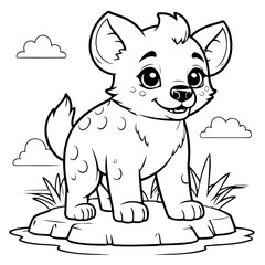 Vector illustration of a cute Hyena doodle for toddlers colouring page