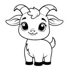 Vector illustration of a cute Goat doodle for toddlers colouring page