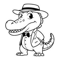 Vector illustration of a cute Crocodile doodle for toddlers coloring activity
