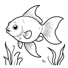 Simple vector illustration of Goldfish hand drawn for kids page