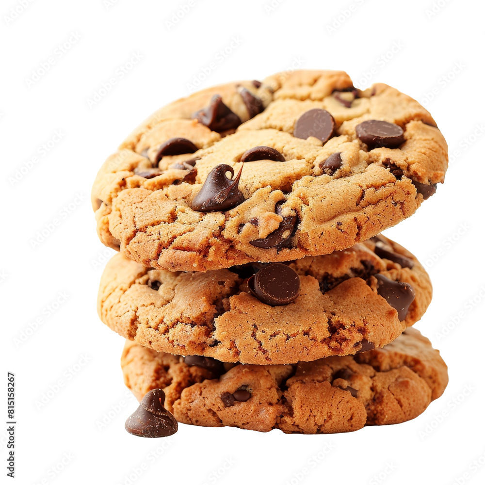 Poster A stack of chocolate chip cookies neatly arranged on a plain Png background, Chocolate chip cookies isolated on a transparent background
