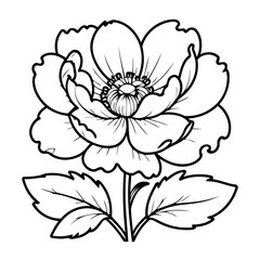 Simple vector illustration of Peony drawing for toddlers colouring page