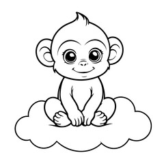 Simple vector illustration of Monkey colouring page for kids
