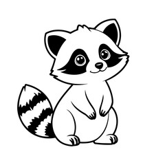Cute vector illustration Raccoon drawing for kids colouring page