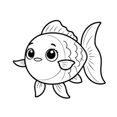 Cute vector illustration Fish drawing for toddlers colouring page