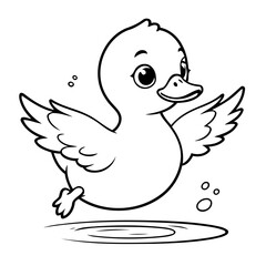 Cute vector illustration Duck drawing for kids page