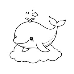 Simple vector illustration of Whale colouring page for kids