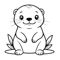 Vector illustration of a cute Otter drawing for kids page