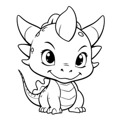 Simple vector illustration of Dragon drawing for toddlers colouring page