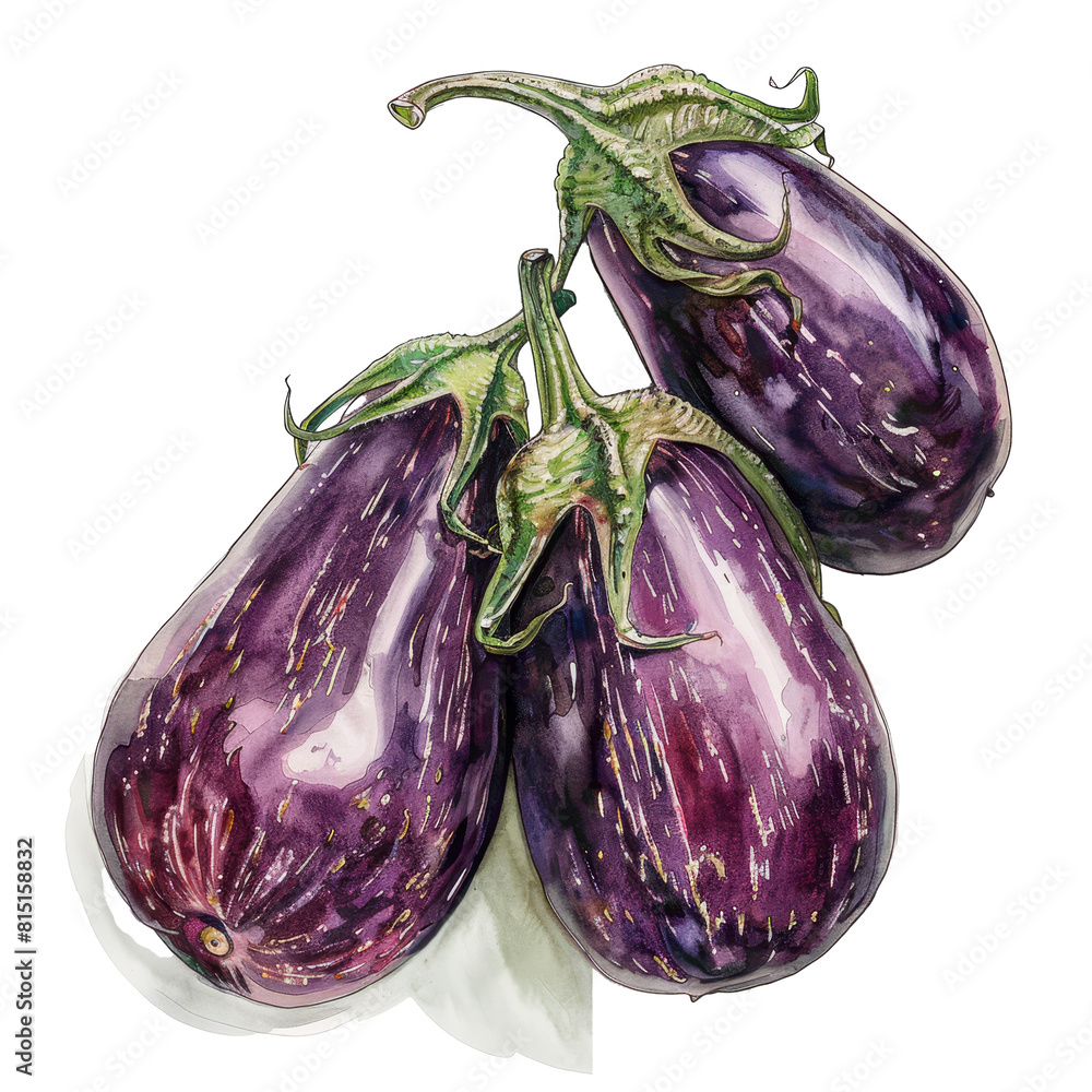 Canvas Prints Three vibrant purple eggplants displayed on a clean Png background, eggplants isolated on transparent background