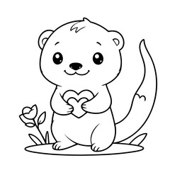 Fototapeta premium Simple vector illustration of Otter drawing for kids colouring activity