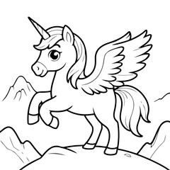 Cute vector illustration Pegasus for toddlers colouring page