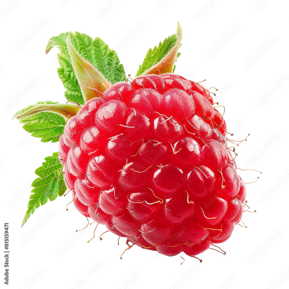 Poster A fresh raspberry in close-up on a plain Png background, Fresh raspberry isolated on a transparent background