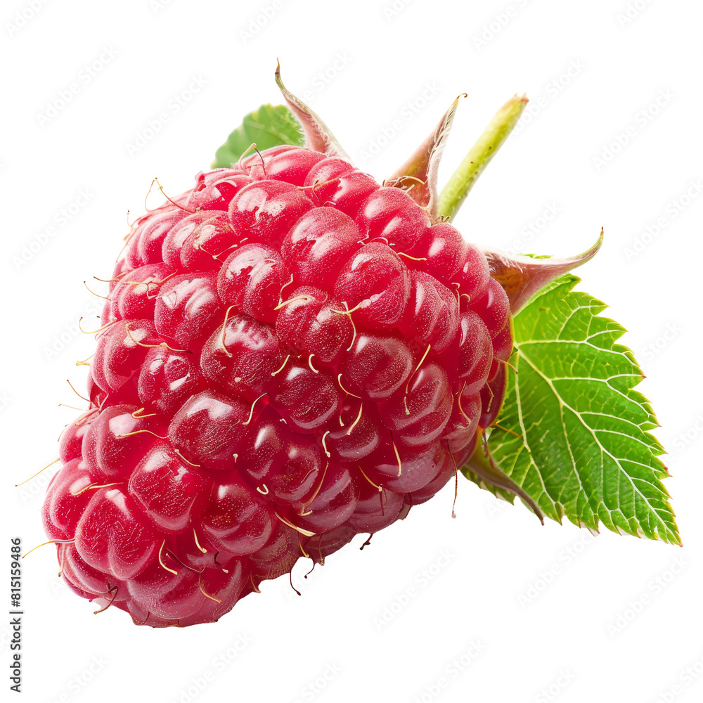 Poster a vibrant red raspberry standing out against a plain png background, fresh raspberry isolated on a t